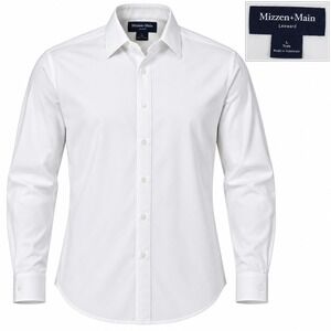 Mizzen+Main Leeward Dress Shirt Men Large White Trim Fit Performance Stretch